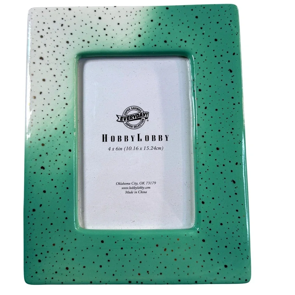 Vintage 90s Ceramic Picture Frame Mint Green Speckled Ombre Retro Decor 4x6